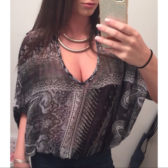 Fashion Nova Tops - Black white gray sheer print batwing sleeve blouse